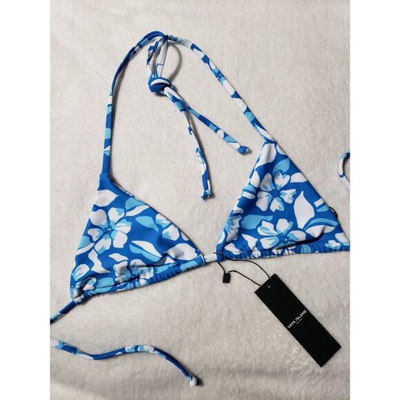 Vaya Island Bikini Top Women's Size Small Blue Floral Print Strappy Adjustable - Picture 4 of 9